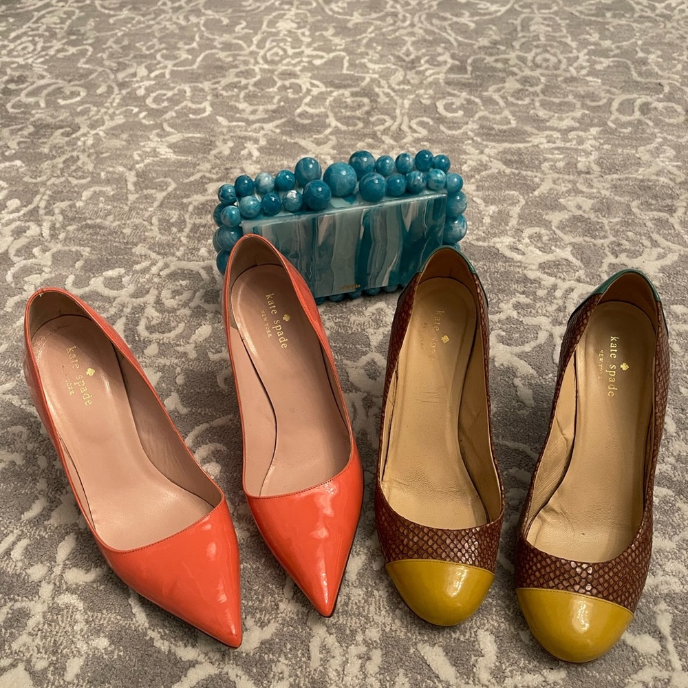 Kate Spade Coral and Brown Heels
